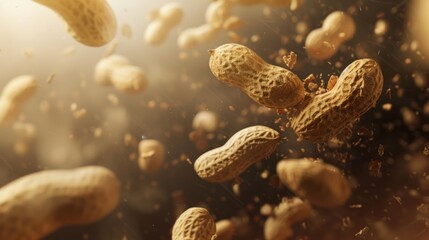 Fototapeta premium Close-up of peanuts in mid-air.