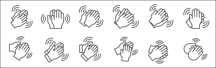 Obraz premium Hand clapping icon set symbol of acclamation, compliment, appreciation, ovation, bravo, congratulation. Applause symbol. Sign of applaud in simple outline graphic design and illustration.