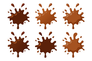 Delicious Chocolate Splash Icons Set of Vector Illustrations on White Background