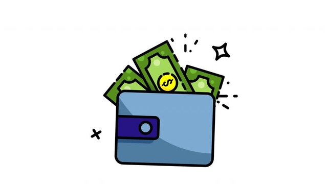Wallet icon animation with stars and sparkles