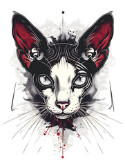 Cornish Rex Cat Head traditional tattoo illustration