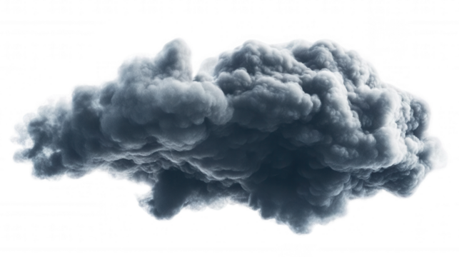 A dramatic, dark cloud showcasing powerful textures and forms, transparent background