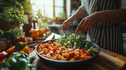 Obraz premium Cooking a Nutritious Meal with Fresh Vegetables in a Contemporary Kitchen