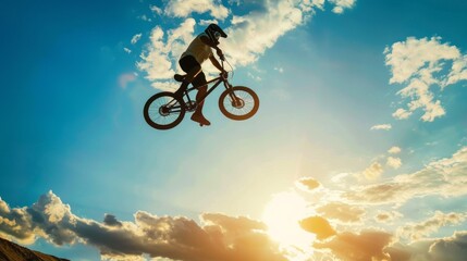 Obraz premium A man is riding a bike in the air