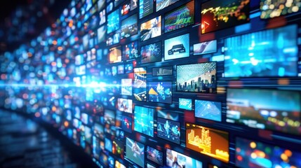 Fototapeta premium IPTV (Internet Protocol Television): Transmits TV content over internet protocols, allowing users to access both live television and on-demand media through streaming services. 