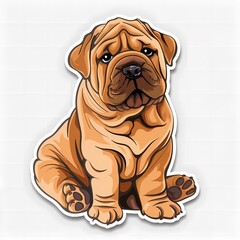 Fototapeta premium Cute Shar Pei puppy illustration perfect for stickers and pet-themed merchandise.