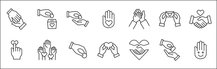 Charity hands icon. Aids icons. Charity and donation icon set. Giving hand sign. Helping hand symbol. Vector stock illustration. Collection contains symbol of volunteer, donating, compassion, funding