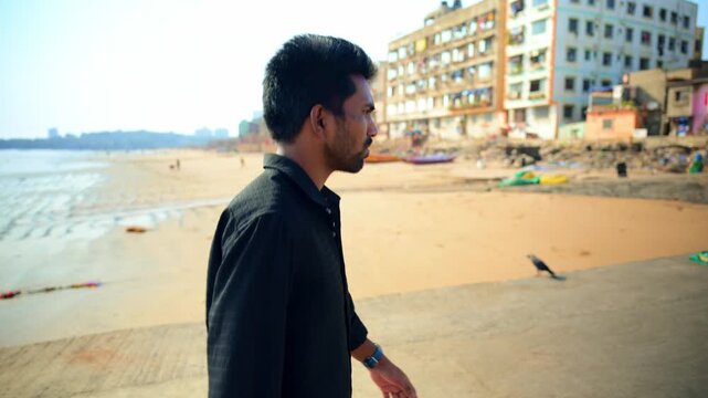 Person Walk And Talk on Sea Shore