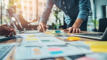 Entrepreneur sharing detailed business workflow insights with colleagues for operational excellence