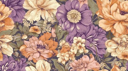 Fototapeta premium Seamless Floral Flower Pattern on light pastel and dark background, For digital Textile print on fabric, women dress and scarf design.