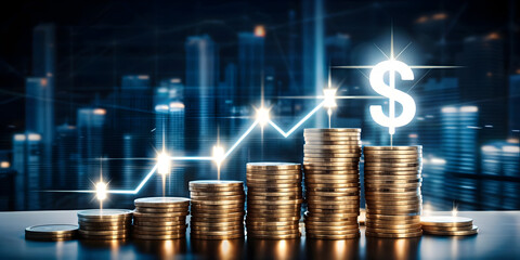 Modern investment icon with text and graphics space on blue background for project timelines and financial plans. Ideal for stock photos.