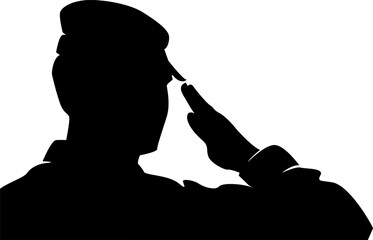 silhouette of a salute soldier military salute in black and white background.