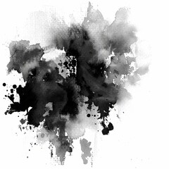 Watercolor painting of a black and white abstract texture, on isolated white background