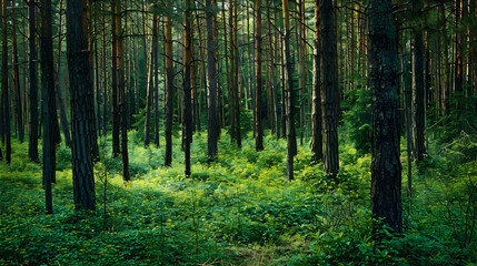 Obraz premium Green Forest Trees Background Photo