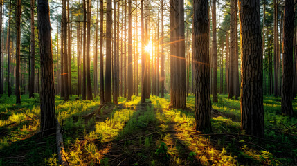 Sunlight Through Forest Trees - Nature Photography
