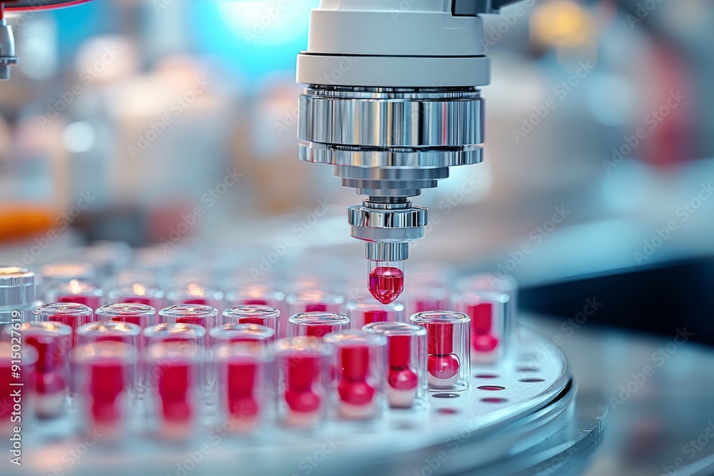 Poster automated machine filling capsules in a pharmaceutical factory symbolizing precision and automation 