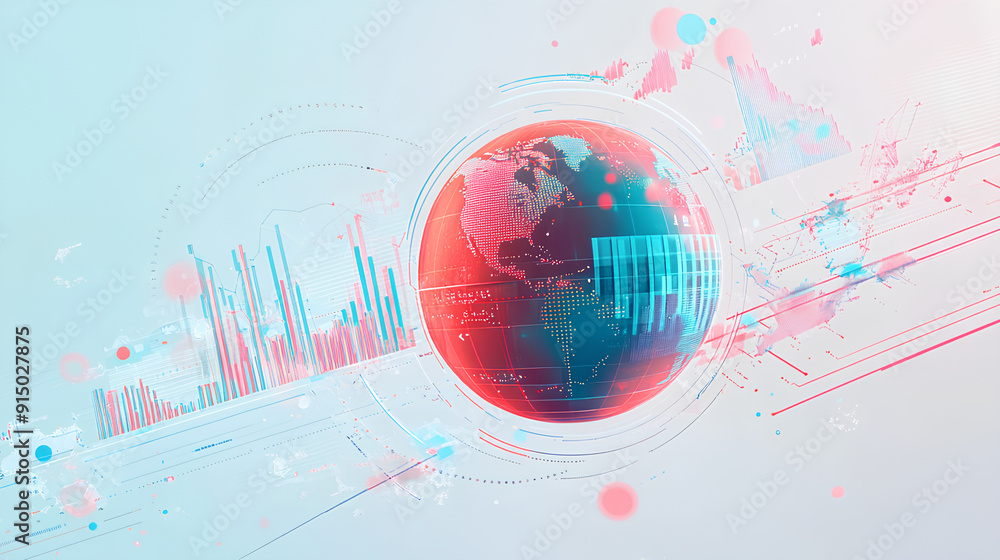 Canvas Prints digital infographic with a globe, graphs, and statistical data representing global financial trends,