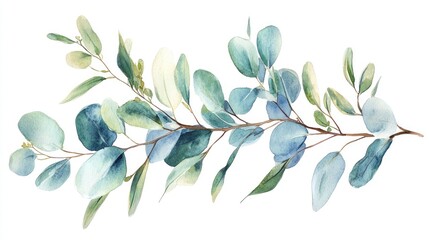 Obraz premium Watercolor Painting of Eucalyptus Branch