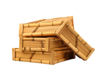 Creative Stacking of Bamboo Storage Boxes in a Natural Setting During Daytime on Transparent PNG Background..