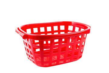 Vivid Red Laundry Basket Perfectly Placed Against A Pristine White Background on Transparent PNG Background..