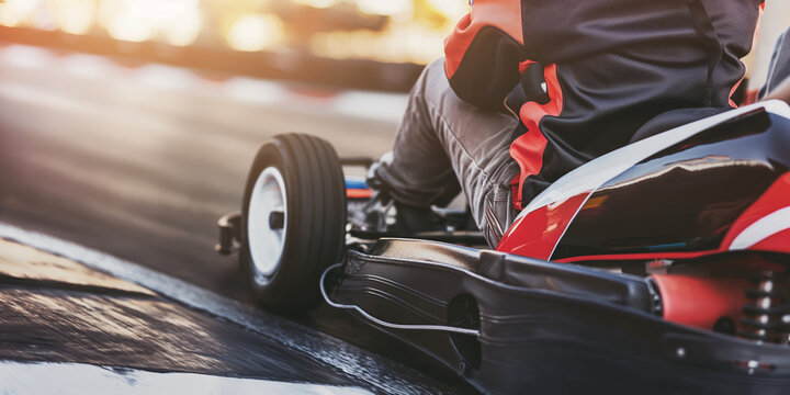 GoKart Racer on Track, Speed and Adrenaline at Sunset