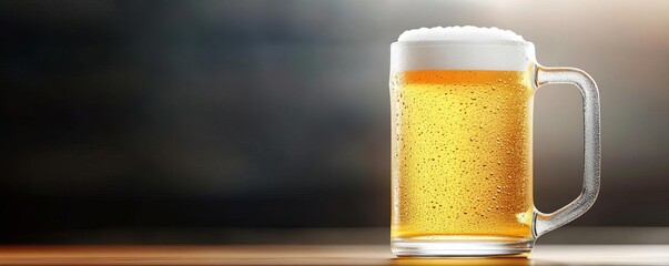 Frosty beer mug, condensation droplets, 3D illustration