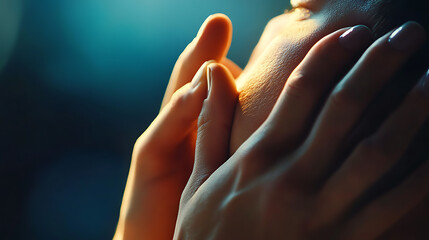 Close-up of a hand massaging a tense neck, conveying discomfort and persistent pain 
