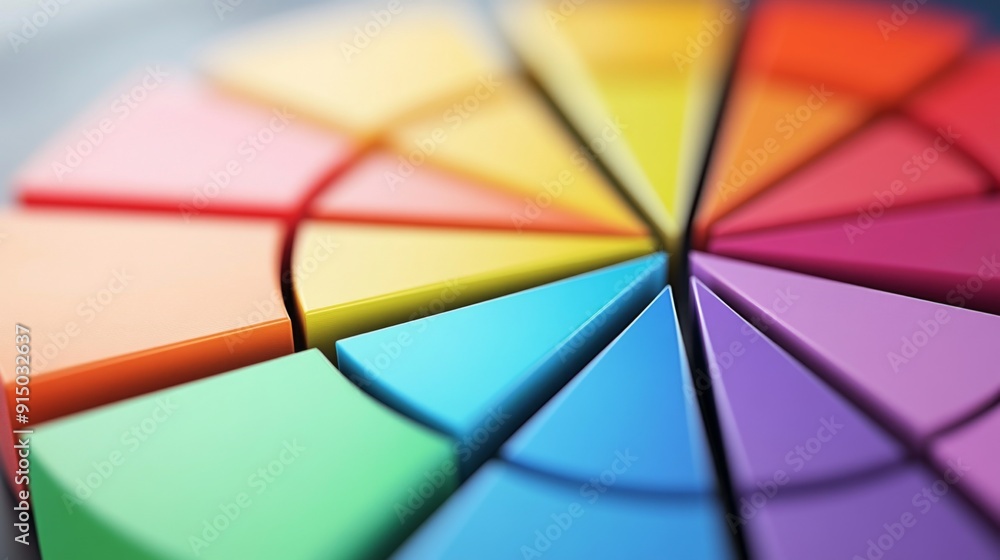 Leinwandbilder A close-up of a colorful business pie chart with segmented sections, showcasing data distribution and a clean, professional design.