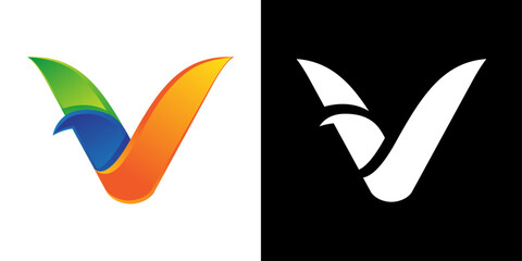 Logo bird V Letter abstract design Logotype icon