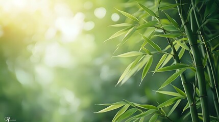 Fototapeta premium Lush Bamboo Stalks Glistening in Serene Morning Light