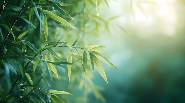 Tranquil Beauty A Close-Up of Lush Green Bamboo Stalks Bathed in Soft Morning Light