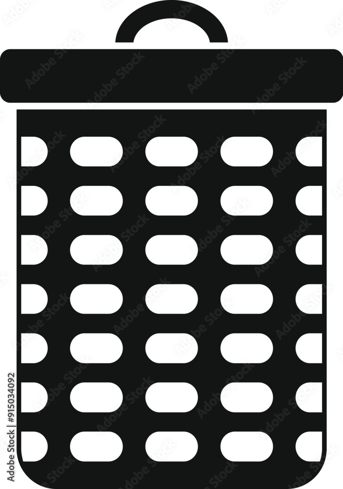 Poster simple black and white icon of a trash can with a grid pattern, ideal for projects related to waste 