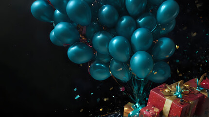 Fototapeta premium balloons and presents are being thrown by confettirs and streamers