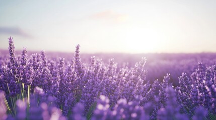 Obraz premium Field of lavender in full bloom with a clear sky, fragrant and picturesque