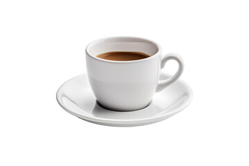 A Delightful Cup of Espresso Sitting on a Crisp White Saucer in Cozy Café Setting on Transparent PNG Background..