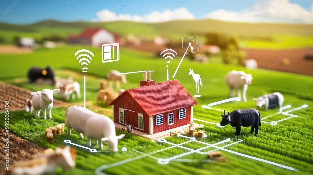 Poster iot-enabled farm with various connected devices for efficient management
