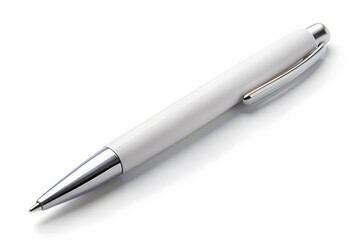 A simple, white pen lying flat on a white background. This mock-up is perfect for stationary or promotional product branding.