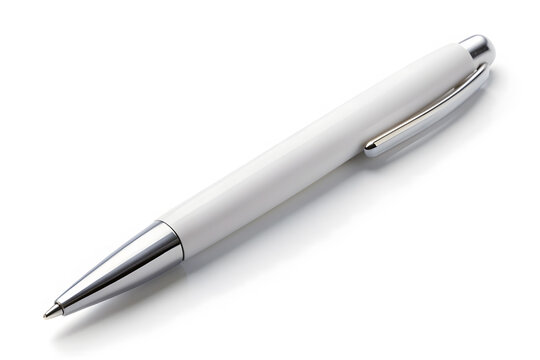 A simple, white pen lying flat on a white background. This mock-up is perfect for stationary or promotional product branding.