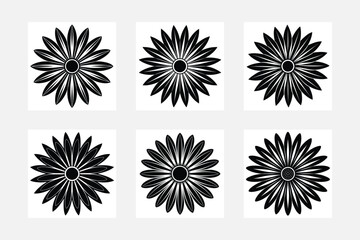 Minimal sunflower silhouette on white background artwork set
