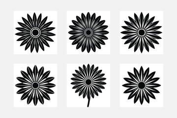 Minimal sunflower artwork set with white background silhouette
