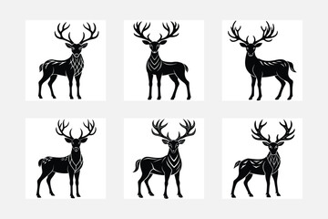 Simple minimal deer silhouette on white background artwork set for art enthusiasts
