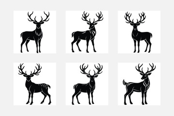 Deer silhouette on white background minimal artwork set for home design
