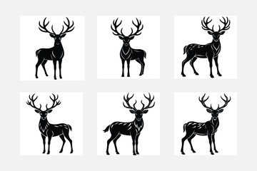 Modern minimal deer silhouette on white background artwork set for decor
