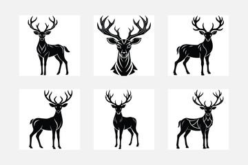 Minimal deer silhouette on white background artwork set for nature lovers
