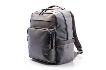 Fototapeta premium A modern, plain backpack, standing upright on a white background. The clean lines and simple design make it ideal for adding logos or custom patterns.