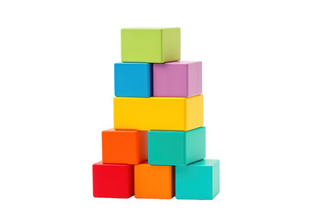 Obraz premium Colorful Stacked Blocks Create a Vibrant Structure for Creative Playtime in Brightly Lit Room on Transparent PNG Background..