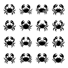 16 Black and White Crab Silhouettes. Crab Clipart Collection. Vector Crab Icons