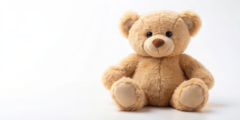 Obraz premium Cute plush teddy bear toy in light brown color, teddy bear, stuffed animal, soft, cuddly, adorable, cute, fluffy, plush, sweet, playful