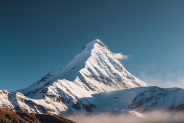 Close up Snowy Mountain Peak Under Clear Blue Sky