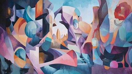 Abstract Painting with Geometric Shapes and Vibrant Colors